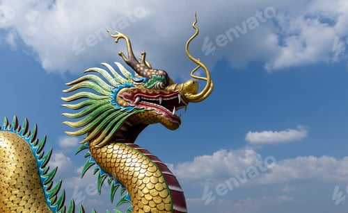 Preview: Chinese New Year Dragon Decoration on blue sky background