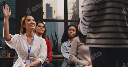 Preview: Group of businesswoman or audience of workshop or team meeting in office