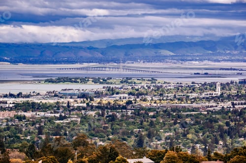 Preview: View towards Menlo Park and Dumbarton Bridge from Edgewood Park, San Francisco bay, California