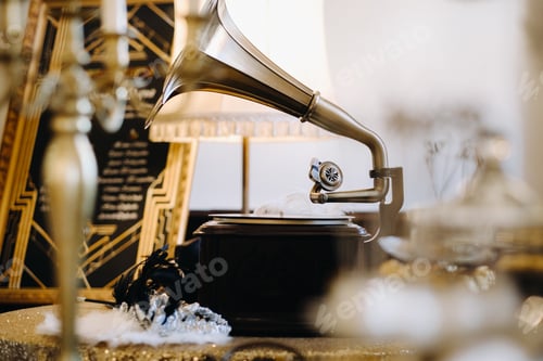 Preview: An old retro gramophone is playing a record