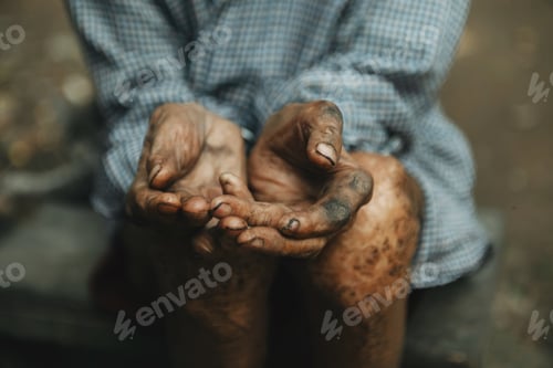 Preview: Close up of male wrinkled hands, old man is wearing skin disease and anxiety Copy space.