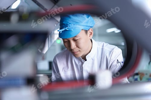Preview: Worker using machinery in factory that specialises in creating functional circuits on flexible