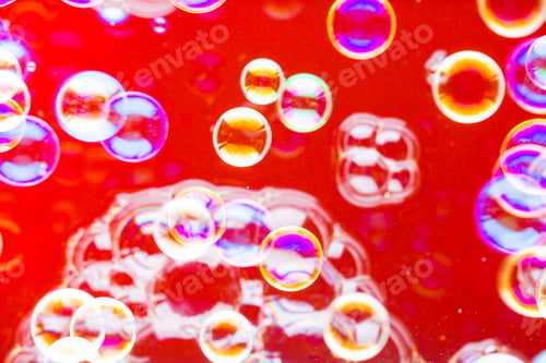 Preview: Abstract Soap Bubble Background. Element For Designers. Foam Red Bubble Texture. Colorful Bubbles