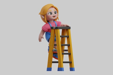 Preview: Cartoon girl with ladder asset