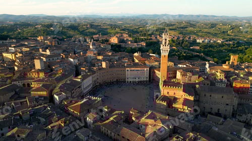 Preview: Siena at sunset, Piazza del Campo, Palazzo Pubblico, and Torre del Mangia, Italy