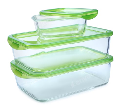 Preview: Set of empty glass containers for food on white background