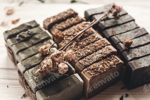 Preview: handmade herbal soap with wildflowers, healing flowers, mint, lavender