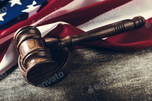 Preview: Wooden gavel and USA flag