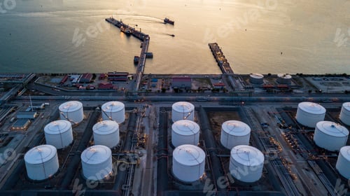 Preview: Aerial view oil terminal storage tank, White oil tank storage chemical petroleum petrochemical.