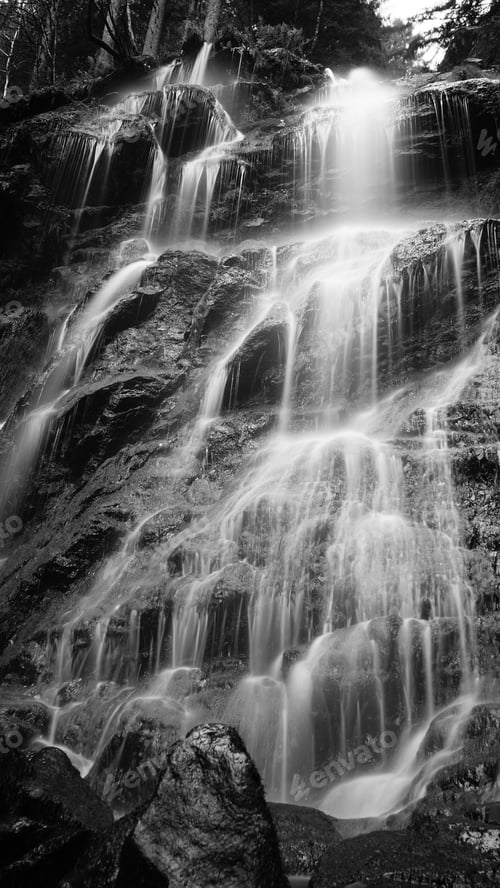 Preview: Vertical shot of waterfalls over rocks with long exposure