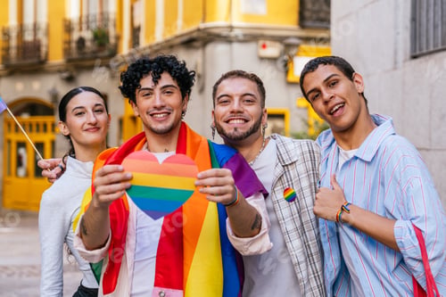 Preview: Young diverse group celebrating lgbtq plus pride together