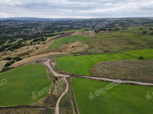 Preview: Beautiful landscape of the Hartshaed Pike hill in Tameside, Greater Manchester, on a cloudy day