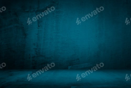 Preview: Vintage grunge blue concrete texture studio wall background with vignette.