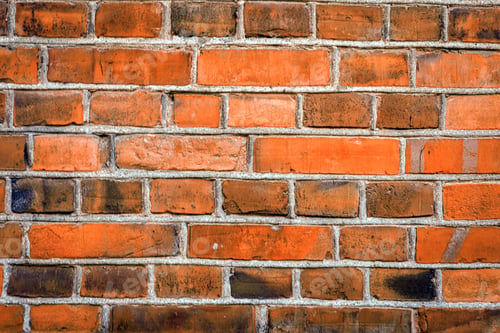 Preview: detailed close up view on red brick wall at aged and weathered building, red brick wall texture