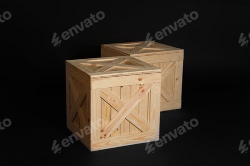 Preview: Pair of wooden crates on black background