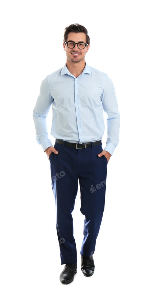 Preview: Young male teacher with glasses on white background