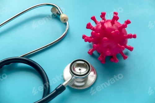 Preview: Medical Stethoscope with Pink Virus Cell Illustration