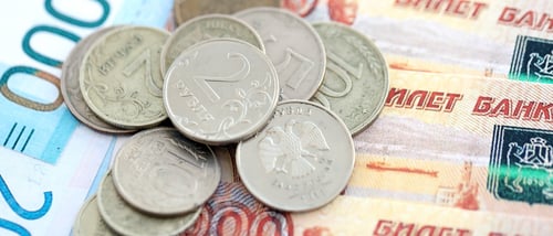 Preview: Coins and banknotes of Russian Federation ruble currency. Russia RUB money close up. Business
