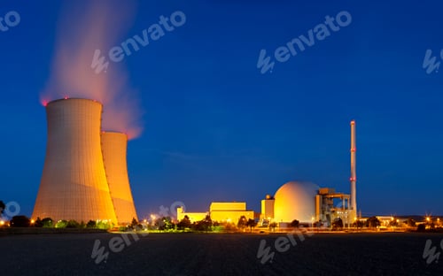 Preview: Nuclear Power Station With Night Blue Sky