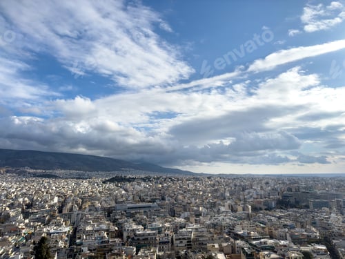Preview: Athens, Greece cityscape aerial view from Filopappos hilll