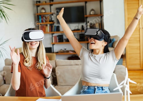 Preview: fun technology vr tech girl virtual innovation digital headset reality glass woman goggle female