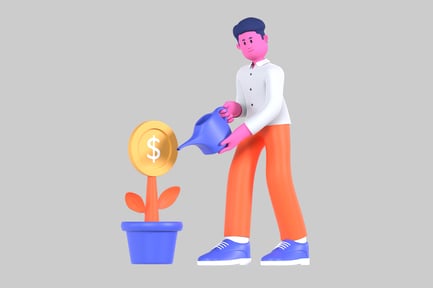Preview: Man watering money tree cartoon