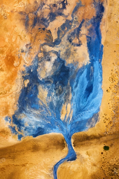 Preview: Aerial view on the Iceland. Aerial landscape above river in the geysers valley.
