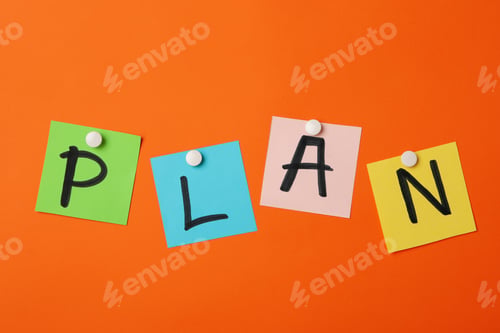 Preview: Sticky notes with text Plan on orange background