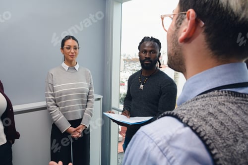 Preview: Employee Meeting in the office, perspective view of the boss