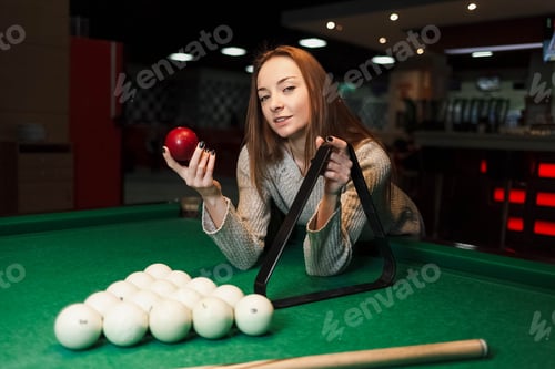 Preview: Pretty girl in a billiards club