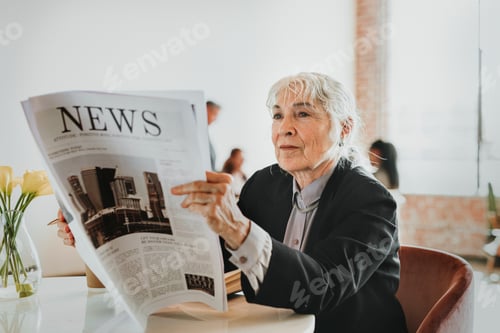 Preview: Senior office worker reading a newspaper