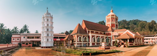 Preview: Kavlem, Phonda, Goa, India. Shree Shantadurga Mandir, Kavlem Temple. Famous Landmark And Popular