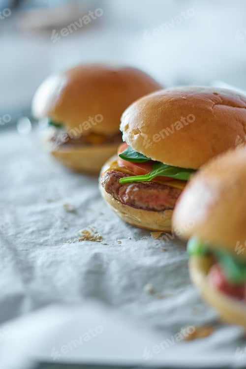 Preview: Fresh Homemade Mini Burger Sliders on White Paper
