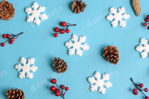 Preview: Minimal christmas, new year and winter holiday composition. Flat lay.