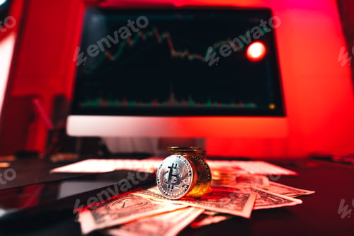 Preview: Bitcoin on a home computer chart and money and investment