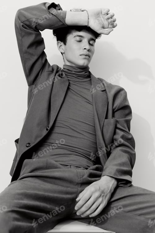 Preview: Man suit style white pose black fashion and