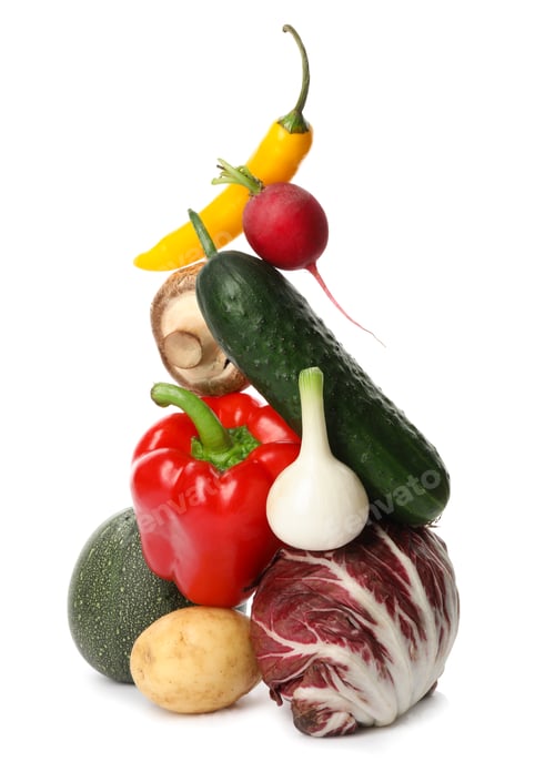 Preview: Many different delicious vegetables on white background