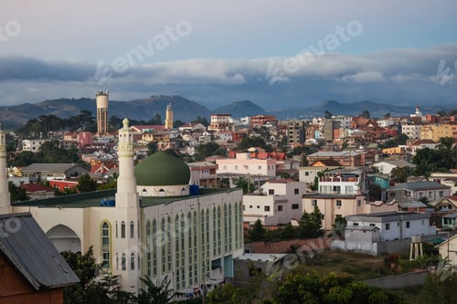 Preview: Authentic houses and a mosque under a cloudy sky in Antananarivo