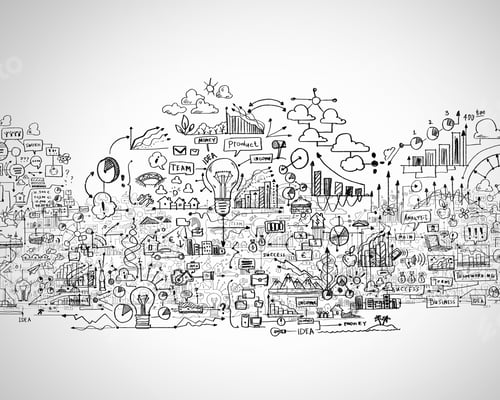 Preview: Hand Drawn Business Ideas Sketch Against White Background