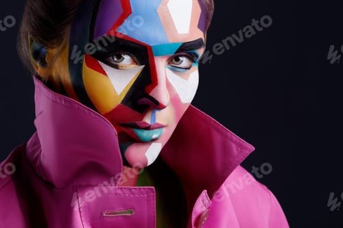 Preview: Model with a creative pop art makeup on her face.
