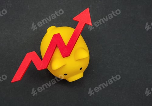 Preview: Inflation, Economic crisis, savings in risk concept. Cost rising up arrow on piggy bank