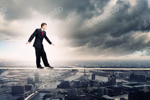 Preview: Image Of Pretty Businessman Balancing On Rope