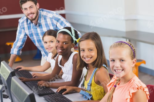 Preview: Portrait of teacher and students in classroom