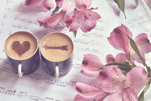 Preview: Two coffee cups and flowers