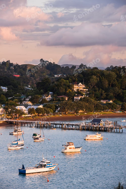 Preview: Russell at sunset, Bay of Islands, Northland Region, North Island, New Zealand