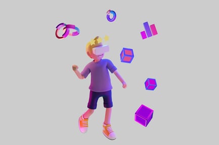 Preview: Boy in VR goggles surrounded by geometric shapes