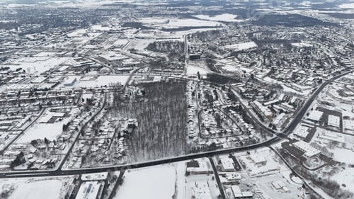 Preview: Aerial view of Kitchener, Ontario, covered in snow during winter