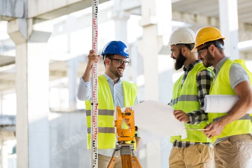 Preview: Portrait of construction engineers working on building site