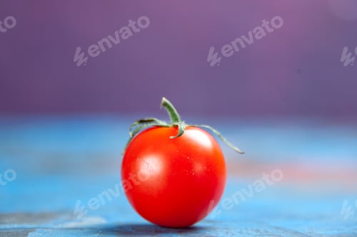 Preview: front view fresh red tomatoe on blue-pink background photo color food vegetable salad