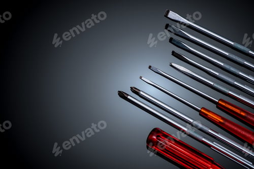 Preview: Screwdriver and center punch. Mechanic hand tools. Screwdriver sets with interchangeable blades.